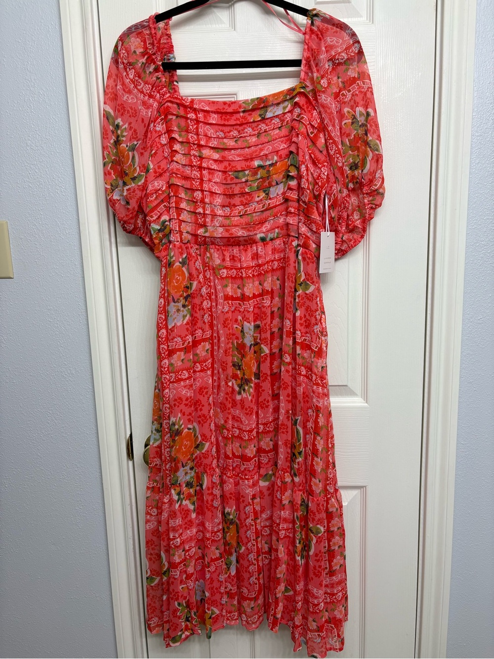 NWT LC Lauren Conrad Floral Red Maxi Dress with Puff Sleeves